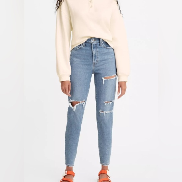 Levi's Denim - Levi’s Womens 27x29 High Waisted Mom Jeans Medium Wash Distressed Cotton Blend